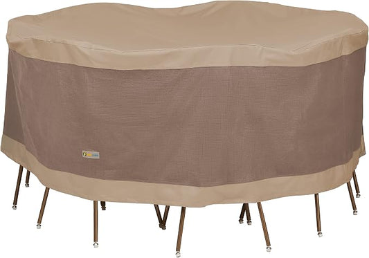 DUCKCOVERS Elegant Waterproof 72 Inch Round Patio Table & Chair Set Cover, Outdoor Table and Chair Cover