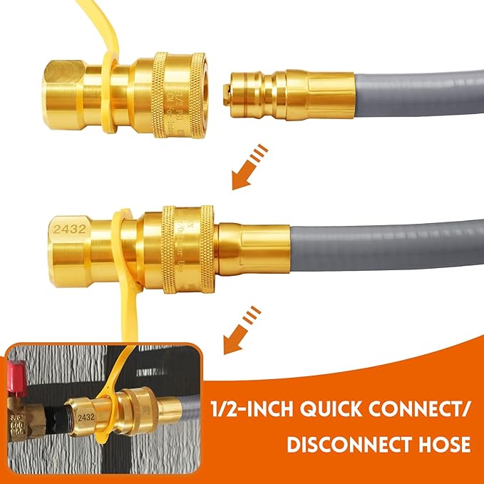 GasSaf 18 FT 1/2" ID Natural Gas Hose with Quick Connect Fitting, Natural Gas Conversion Kit for Gas Grill, Generator, Patio Heater and More - CSA Certified