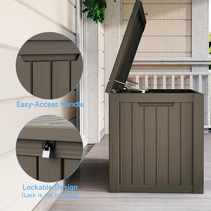 Pepe Tee Waterproof Resin Deck Box, Outdoor Storage Bin for Patio Furniture Cushions, All-Weather Garden Organizer & Seating Bench, Coffee