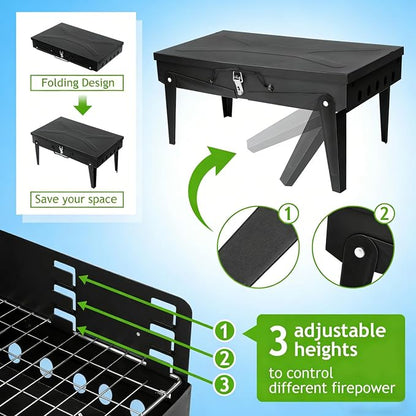 Mini Portable Charcoal Grill, Foldable Camping Mini Grill for Outdoor Cooking, Compact Design Barbecue Accessories with Barbecue Tools, Perfect for Beach, Backyard, Picnics