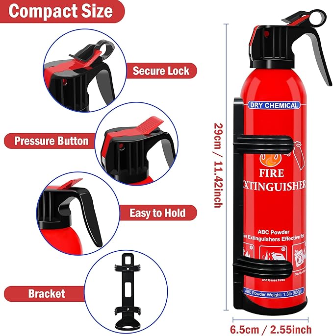 4 Pack ABC Fire Extinguishers for Home & Vehicle, 600ml Dry Chemical Fire Extinguisher with Mounting Bracket – Ideal for Kitchen, Car, Boat, RV & Business Safety