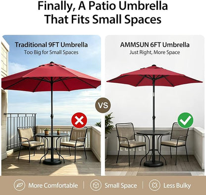 AMMSUN 6FT Patio Umbrella, Outdoor Table Umbrella with Push Button Tilt | UPF50+ Sun Protection and Water-Resistant Fabric, Premium Steel Pole and Ribs, Height-Adjustable and Push-Button Tilt