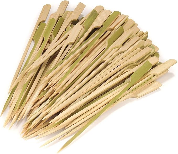 Gmark 100 Count Bamboo Paddle Skewers, 7 Inch Natural Flat Wooden BBQ Picks, Biodegradable Kabob Sticks for Grilling, Appetizers, Fruit, Meat & Shish Kebabs GM1032A