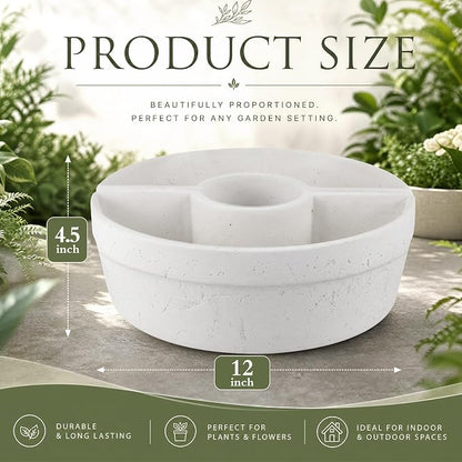 1 Set Patio Umbrella Planter Rustic 2 Pcs Half Round Planter 12" Cement Planters Half Circle Flower Pot for Patio Table Garden Home Plant Outdoor(White,Country Style)