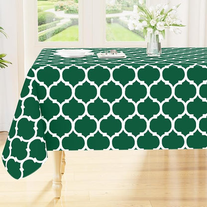 Smiry Rectangle Tablecloth, Waterproof Vinyl Tablecloths with Flannel Backing for Rectangle Tables, Wipeable Spillproof Plastic Tablecloth for Dining, Indoor and Outdoor (60"x84", Emerald Green)
