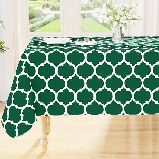 Smiry Square Table Cloth, Waterproof Vinyl Tablecloth with Flannel Backing for Square Tables, Wipeable Spillproof Plastic Tablecloths for Dining, Camping, Indoor and Outdoor (54"x54", Emerald Green)