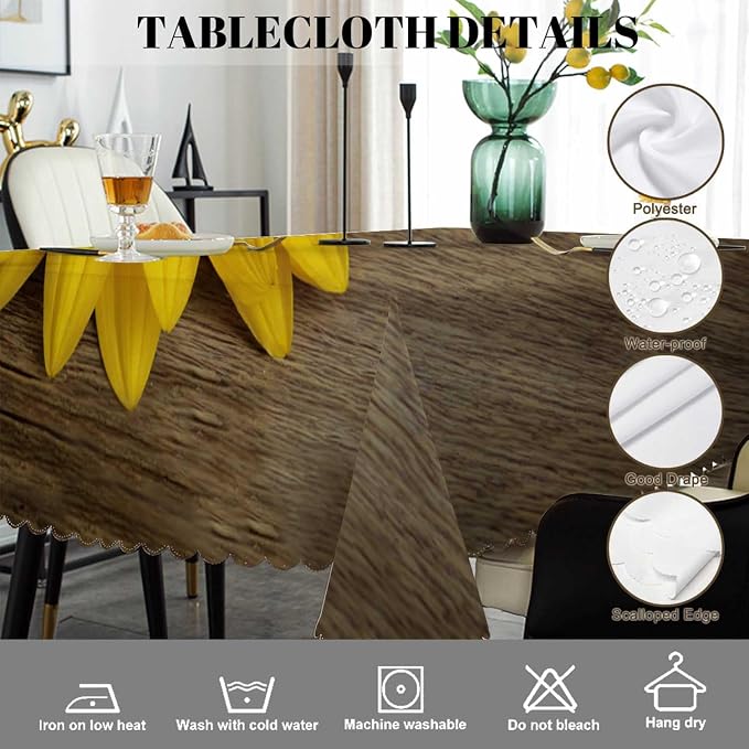 Swono Sunflower Table Cloth Rectangle Tables Retro Garden Autumn Sunflower On Wooden Kitchen Table Cover Oblong 52"X70" Tablecloth for Dining Table Buffet Parties Patio and Camping