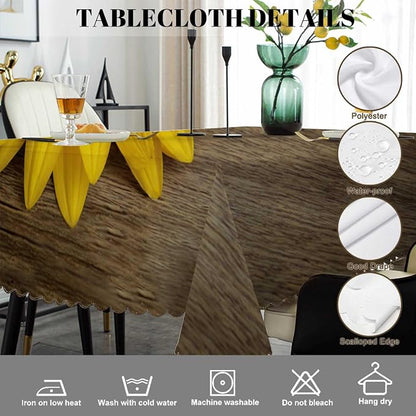 Swono Sunflower Table Cloth Rectangle Tables Retro Garden Autumn Sunflower On Wooden Kitchen Table Cover Oblong 52"X70" Tablecloth for Dining Table Buffet Parties Patio and Camping