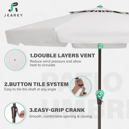 JEAREY 9' 2-Tiers Patio Umbrellas Outdoor Market Table Umbrella w/Push Button Tilt/Crank, 8 Sturdy Ribs, UV Protection Waterproof Sunproof(Cream White)