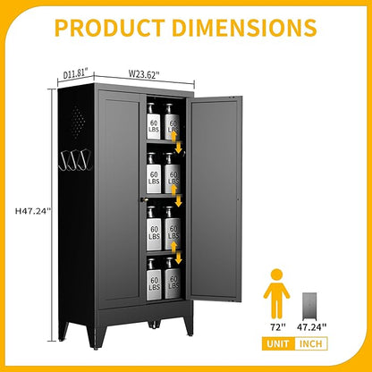 Metal Pantry Cabinet, Kitchen Pantry Storage Cabinets with 2 Doors and 3 Adjustable Shelves, White Kitchen Pantry Cabinet for Dining Room, Living Room, Assemble Required (Black)