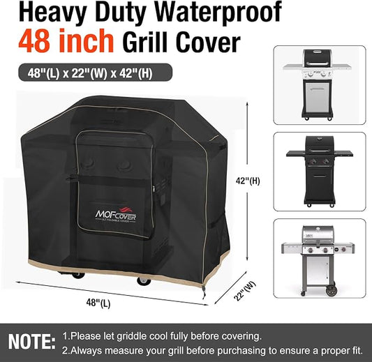 Exclusive Foldable 48 inch Grill Cover, 600D Heavy Duty Waterproof Outdoor BBQ Cover for 2-3 Burners Grill Weber Nexgrill CharBroil, Black