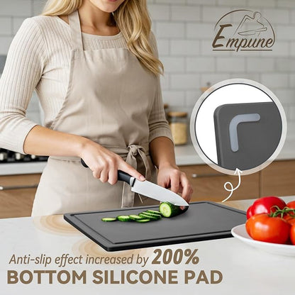 Empune 3-Piece Plastic Cutting Boards for Kitchen - Thick & Non-Slip Chopping Board Set with Juice Grooves, Dishwasher Safe, BPA Free, Includes Large & Small Sizes, Gray