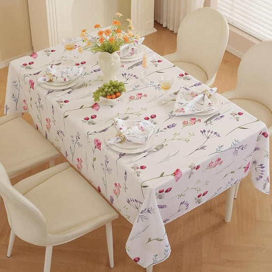 SASTYBALE Summer Floral Tablecloth 60x84 Inch | Water Resistant, Anti-Wrinkle, Soft, Rectangular, For Outdoor Patio Garden Party Picnic BBQ