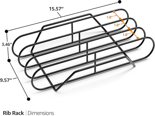 Sorbus Extra Large Non-Stick Rib Rack - Porcelain Coated Steel Roasting Stand – Holds 3 Full Rib Racks for Grilling & Barbecuing - Perfect BBQ Accessories for Smoker & Grill - Convenient Design, Black