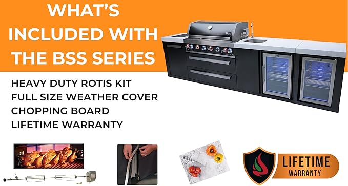 Mont Alpi Premium 82"W x 88"D Black Stainless Steel Modular L-shaped Outdoor Kitchen Island with 2 Refrigerators + Beverage Center Faucet & Sink + 32"W 4-Burner BBQ Grill + Storage Cabinets & Drawers
