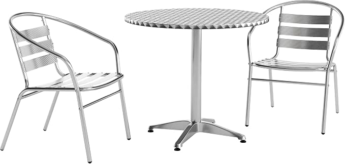 Flash Furniture Lila 31.5'' Round Aluminum Indoor-Outdoor Table Set with 2 Slat Back Chairs | Indoor/Outdoor Use, Slat Back Chairs