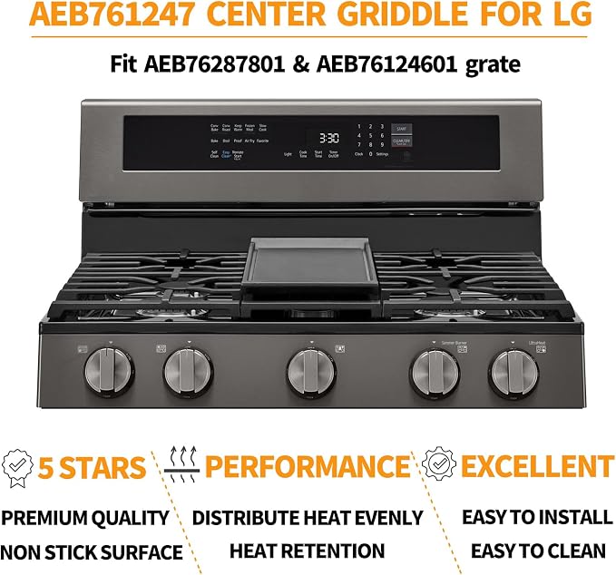 Atgestore AEB76124701 Center Griddle Replacement for LG stove Parts AAA30016801 Cast Iron Griddle Plate LG Gas Range Parts LSGL5833F LRGL5823S Gas Stove Cooktop Burner Griddle Assembly Flat Top Pan