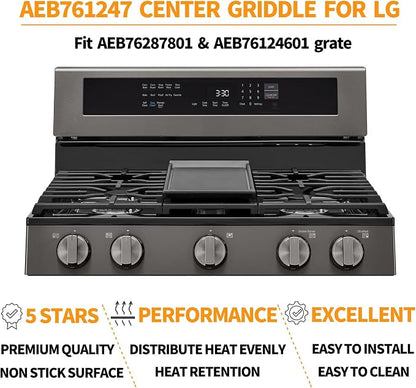 Atgestore AEB76124701 Center Griddle Replacement for LG stove Parts AAA30016801 Cast Iron Griddle Plate LG Gas Range Parts LSGL5833F LRGL5823S Gas Stove Cooktop Burner Griddle Assembly Flat Top Pan
