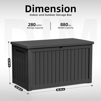 ROJIK 280 Gallon Deck Box Outdoor, Waterproof Outdoor Storage Boxes with Lids, Outside Resin Lockable Storage Box for Patio Cushions, Garden Tools(Black)