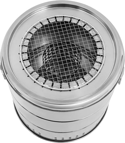 Portable Smokeless Barbecue Charcoal Barrel Grill, Stainless Steel Surround Charcoal Kebab Grill with 30 Skewers and BBQ Grill Cooking Grate, 15.4 Inch Diameter for Outdoor Camping Patio Backyard