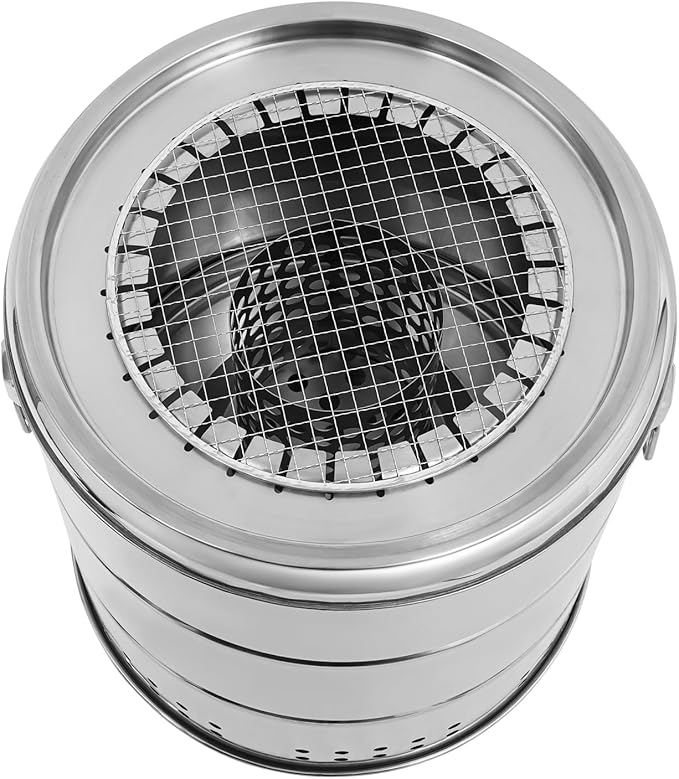 Large Cylinder Charcoal BBQ Grill, 50 Skewers Portable Smokeless Grills, 360° Stainless Steel Barbecue Grill for Camping, Picnics, Beaches (30 Skewers)