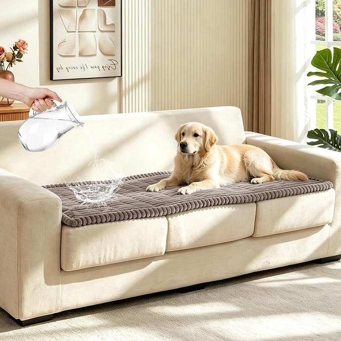 Leakproof Couch Cover for Dogs, Non Slip Washable Sofa Protector | Stain-Resistant Window Seat Cushions Chair Mat Car Seat Cover for Kids Pets (Khaki 27.6" x 82.7")