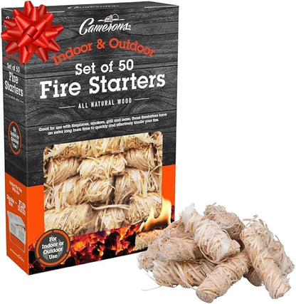 Camerons All Natural Fire Starters (50 Pack) - Lightning Fast Hardwood Firelighters for Campfire, BBQ Charcoal Grill, Fire Pit & Indoor Fireplace - No Flare Up, Non-Toxic, Wood & Pellet Stove Starter
