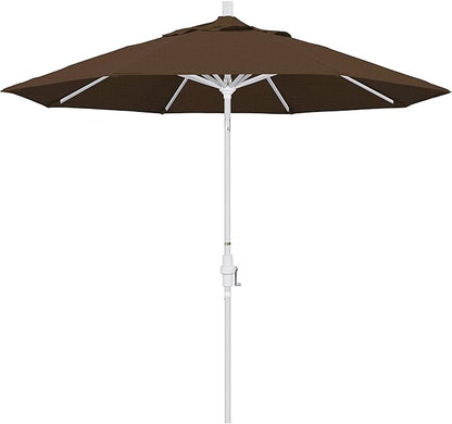 California Umbrella 9' Round Aluminum Market Umbrella, Crank Lift, Collar Tilt, White Pole, Teak Olefin