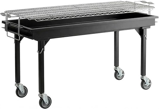 60-Inch Heavy-Duty Steel Charcoal Grill, 1440 Sq In Cooking Surface, Adjustable Grates, Removable Legs, Powder Coated Finish, with Cover and Casters