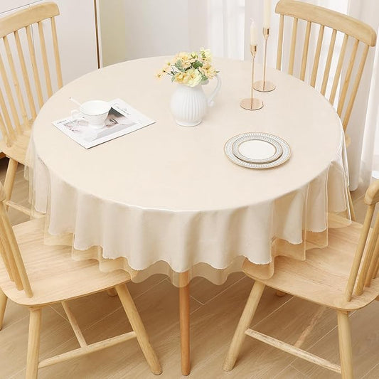 Smiry Round Table Cloth 70 Inch, Waterproof Wipeable Vinyl Tablecloths Protector, Oil Spill Proof Plastic Table Cover for Dining, Picnic, Camping, Outdoor, Clear