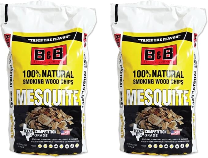 B&B Charcoal Smoking Chips 2-Pack – 180 cu in Bags of Premium Hardwood BBQ Smoking Chips – Perfect for Grilling, Smoking, and Adding Rich, Smoky Flavor to Meat, Fish, and Vegetables (Mesquite)