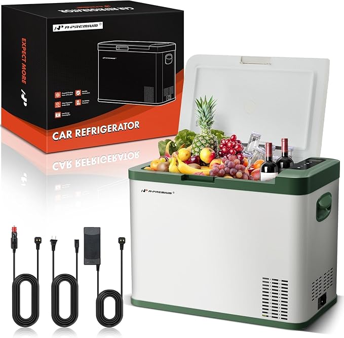 A-Premium 12 Volt Refrigerator 37QT/34.9L Portable Car Fridge Cooler, -4°F~68°F Portable Freezer Fast Cooling with 12/24V DC & 110/240V AC for Truck Outdoor Camping RV Roadtrips and Home Party Use