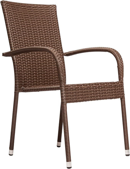 Morgan Outdoor Wicker Stacking Chair - Mocha - Set of 4 - Handwoven No Assembly All Weather Steel Powder Coated Frame Lightweight Indoor Outdoor Porch Backyard Lawn Garden Balcony - Patio Sense 62664