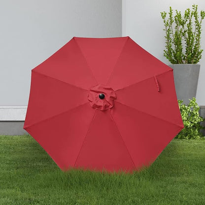 YSSOA 9' Patio Umbrella with 50lbs 20" Capacity Fillable Heavy Duty Round Base, 8 Sturdy Ribs, for Outdoor Lawn, Deck, Poolside, Red and Black