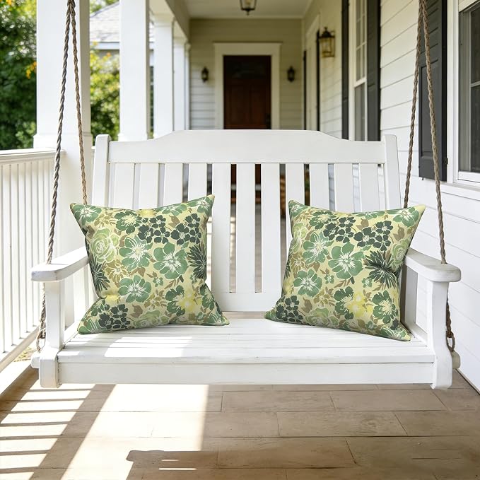 LVTXIII Outdoor Pillow Covers 20x20 Inch, 2 Pack Large Square Throw Pillow Cases, Fade-Resistant Cushion Covers for Patio Furniture Sofa, Garden Porch, Green Rose