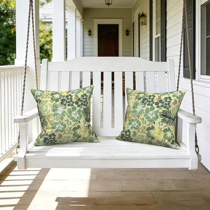 LVTXIII Outdoor Pillow Covers 20x20 Inch, 2 Pack Large Square Throw Pillow Cases, Fade-Resistant Cushion Covers for Patio Furniture Sofa, Garden Porch, Green Rose