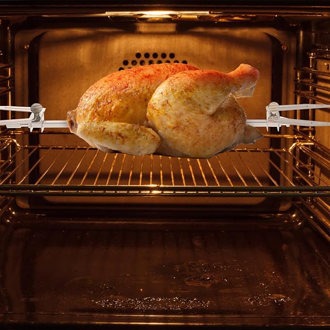ABOOFAN Stainless Steel Rotisserie Fork for Air Fryer Grill Roasted Chicken Holder with Stable Bracket for Bbq Outdoor Cooking 15.74X1.77X0.98 Inches