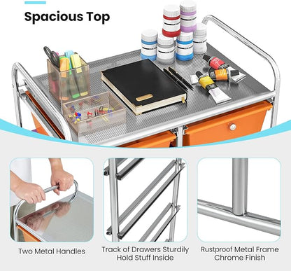HOMGX Rolling Cart with 10 Drawers, 10 Tiers Multicolor Trolley, Drawer Bin Carts with 2 Lockable Wheels, Adjustable File & Debris Organizer Cart, Rolling Storage Cart for Office, School, Home