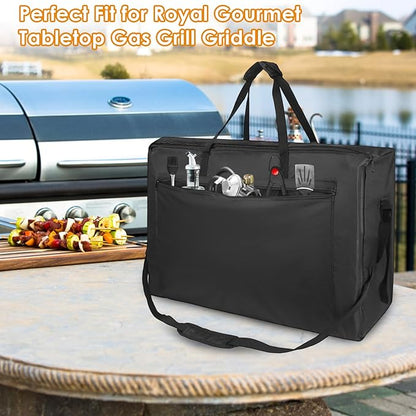 Portable Grill Carry Bag Compatible with Royal Gourmet PD1301R PD1301S Tabletop Grill, 24-Inch 3-Burner Table Top Griddle Carry Bag, Outdoor Water-resistant Grilling Accessories