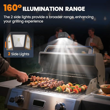 Grill Light BBQ Light for Blackstone and Weber Grill, Auto On and Off | 160° beam, 2 brightness levels, 4000mAh, USB-C Charge, IP54 Waterproof, Grilling Accessories Grill Gifts for Men Dad Husband