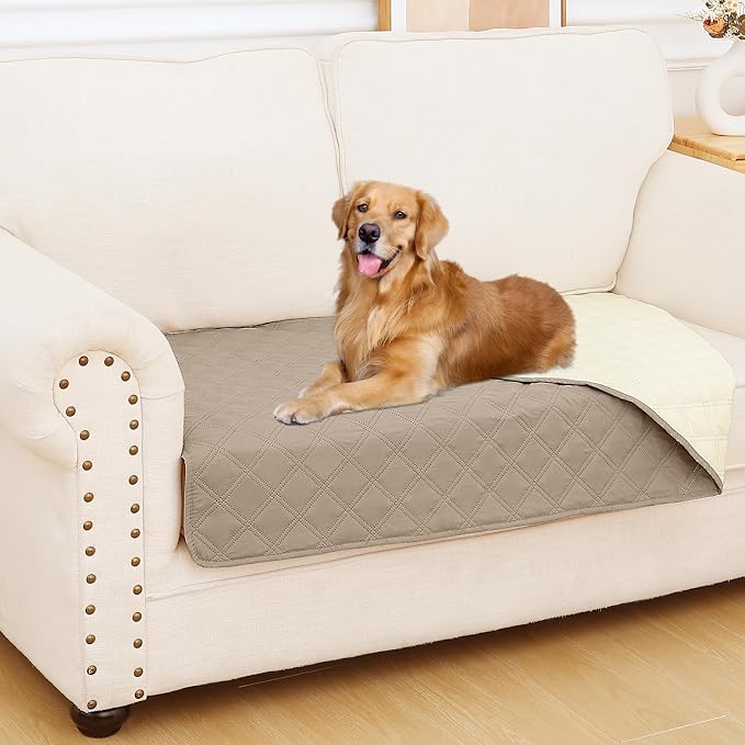Smiry Waterproof Reversible Pet Couch Covers for Dogs | Pet Friendly, Soft Fabric, Washable Sofa Furniture Protector for Dogs Cat Kids, Checkered (30"x53", Taupe/Beige)