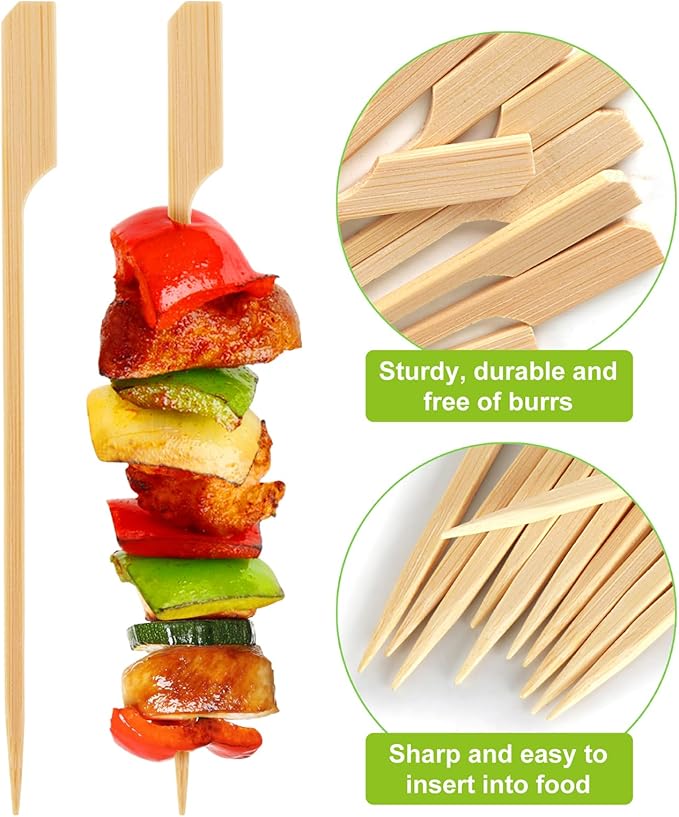 FATLODA 7 Inches Cocktail Picks Bamboo Skewers For Appetizers, 200PCS Paddle Wooden Skewers, Fancy Flat Toothpicks For Appetizers Party Sandwich Fruit Charcuterie