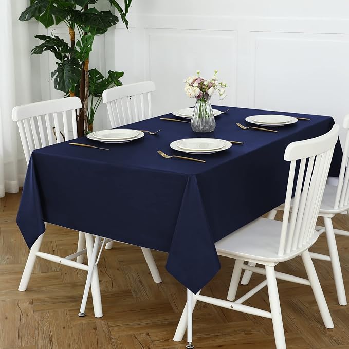 Romanstile 100% Waterproof PVC Tablecloth, Rectangle Oil Spill Proof Stain Resistant Vinyl Table Cloth, Wipe Clean Plastic Table Covers for Kitchen/Dining/Parties - 60 x 102 Inch, Navy Blue