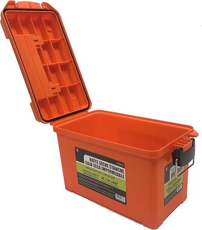 SE Waterproof Dry Box with Detachable Lid – 14" x 7.5" x 8.67" Orange Storage Case with Rubber Gasket Seal, Snap Closures & Handle for Camping, Boating, Fishing Gear & Outdoor Protection - 87466DBL-OR
