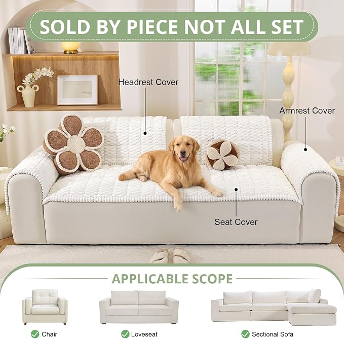 OstepDecor Couch Cover for Dogs, Washable Non Slip Sofa Cover for Pets | Soft Couch Covers for Sofa, Loveseat and Sectional, Furniture Protector Against Pet Hair & Dirt (20" x 24", White)