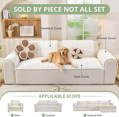 OstepDecor Couch Cover for Dogs, Washable Non Slip Sofa Cover for Pets | Soft Couch Covers for Sofa, Loveseat and Sectional, Furniture Protector Against Pet Hair & Dirt (20" x 24", White)