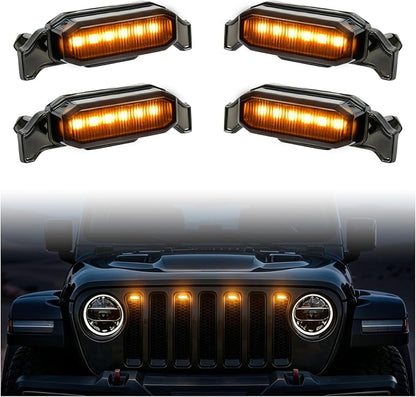 LED Grill Lights for Jeep Wrangler JL JLU 2018-2023 Accessories | Amber Front Bumper Marker Light, IP67 Waterproof, Clip-on Plug & Play, Running Lamp for Wrangler JL JLU Rubicon Sahara, 4pcs