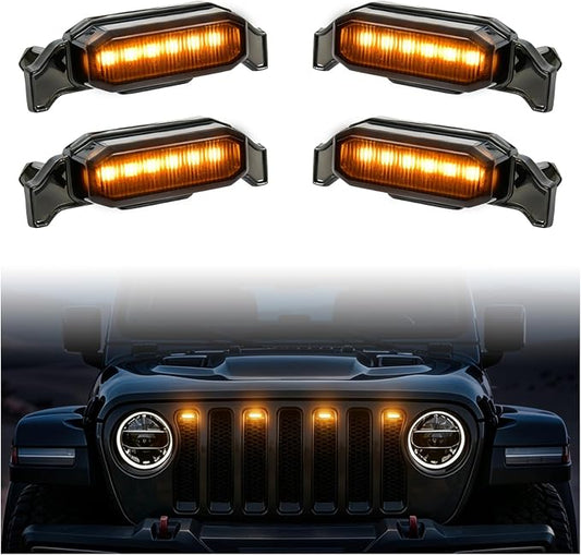 LED Grill Lights for Jeep Wrangler JL JLU 2018-2023 Accessories | Amber Front Bumper Marker Light, IP67 Waterproof, Clip-on Plug & Play, Running Lamp for Wrangler JL JLU Rubicon Sahara, 4pcs