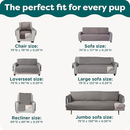 FurHaven Water-Resistant Sofa Cover for Dogs & Cats, Reversible Couch Protector with Secure Straps and Pinsonic Quilted Fabric, Machine Washable Couch Cover, Sofa Sized, Gray Mist