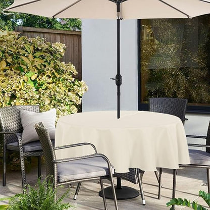 Fitable Outdoor and Indoor Tablecloth, Beige, 70 Inch Round | Washable Waterproof Wrinkle Free Table Cover, Zipper and Umbrella Hole, For Spring Summer Party Picnic Camping Patio